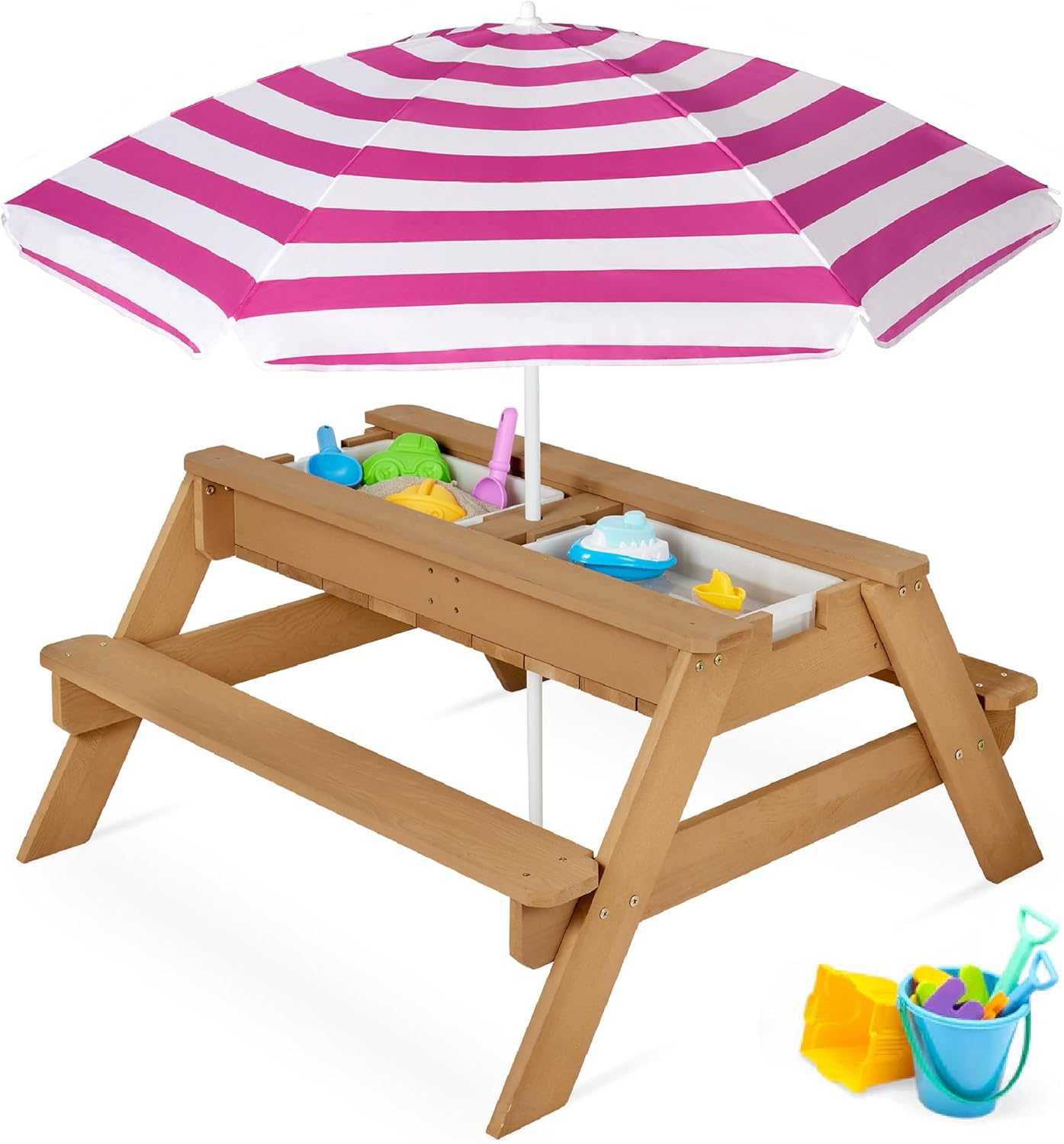 Best Choice Products Kids 3-in-1 Sand & Water Table, Wood Outdoor Convertible Pi...
