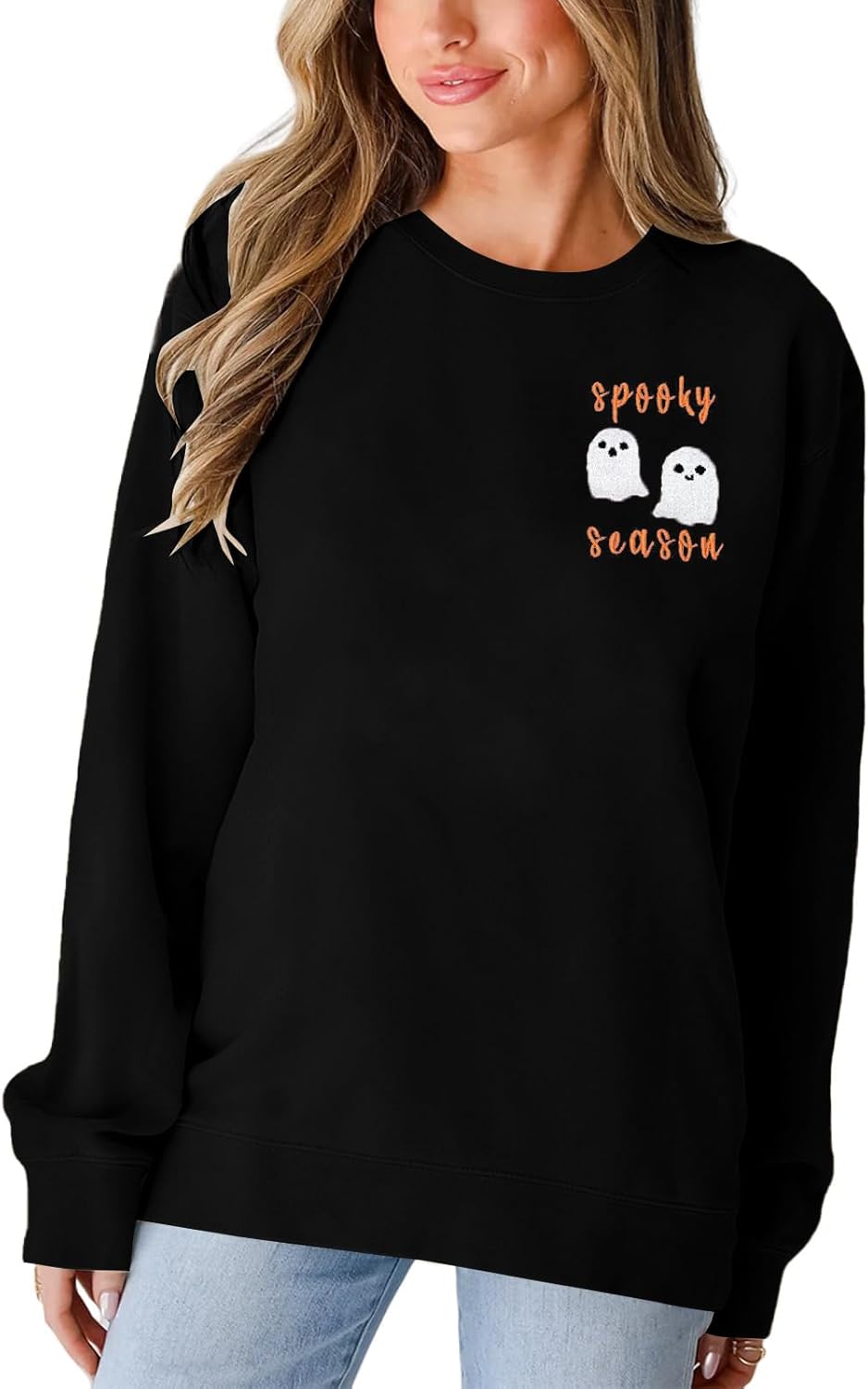 LOTUCY Halloween Sweatshirt Women Cute Spooky Season Sweatshirts Ghost Fall Embr...