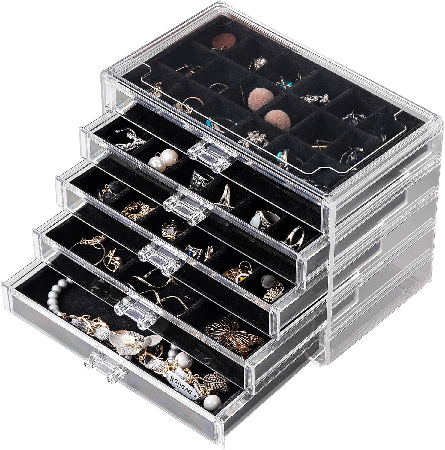 Frebeauty Acrylic Jewelry Organizer Earring Organizer Box with 5 Drawers Earring...