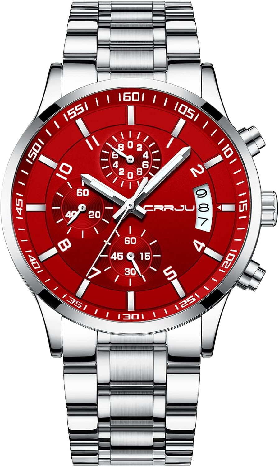 CRRJU Men's Fashion Stainless Steel Watch, Special Chronograph Wristwatch with D...