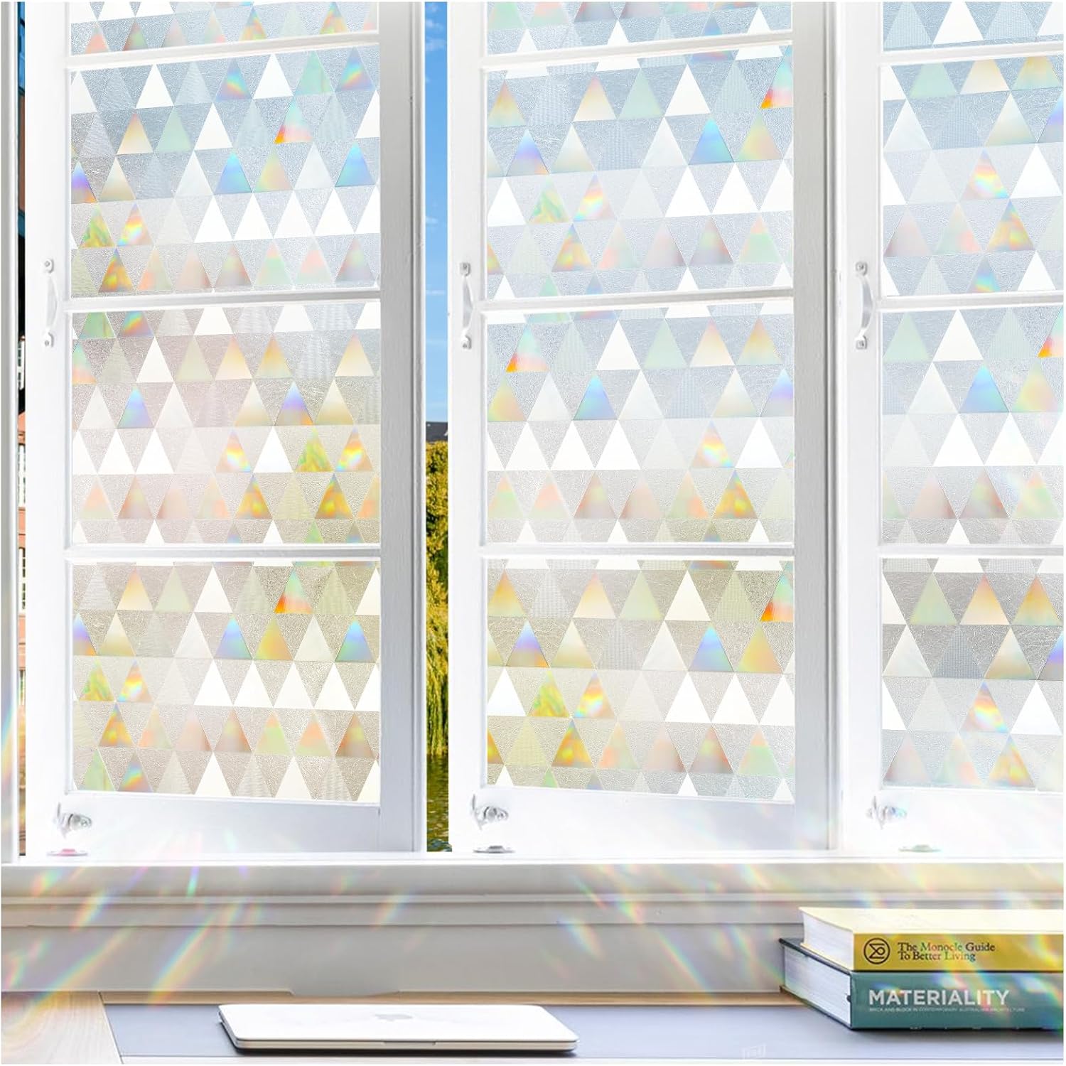 rabbitgoo Window Privacy Film, Special Stained Glass Rainbow Prism Privacy Windo...