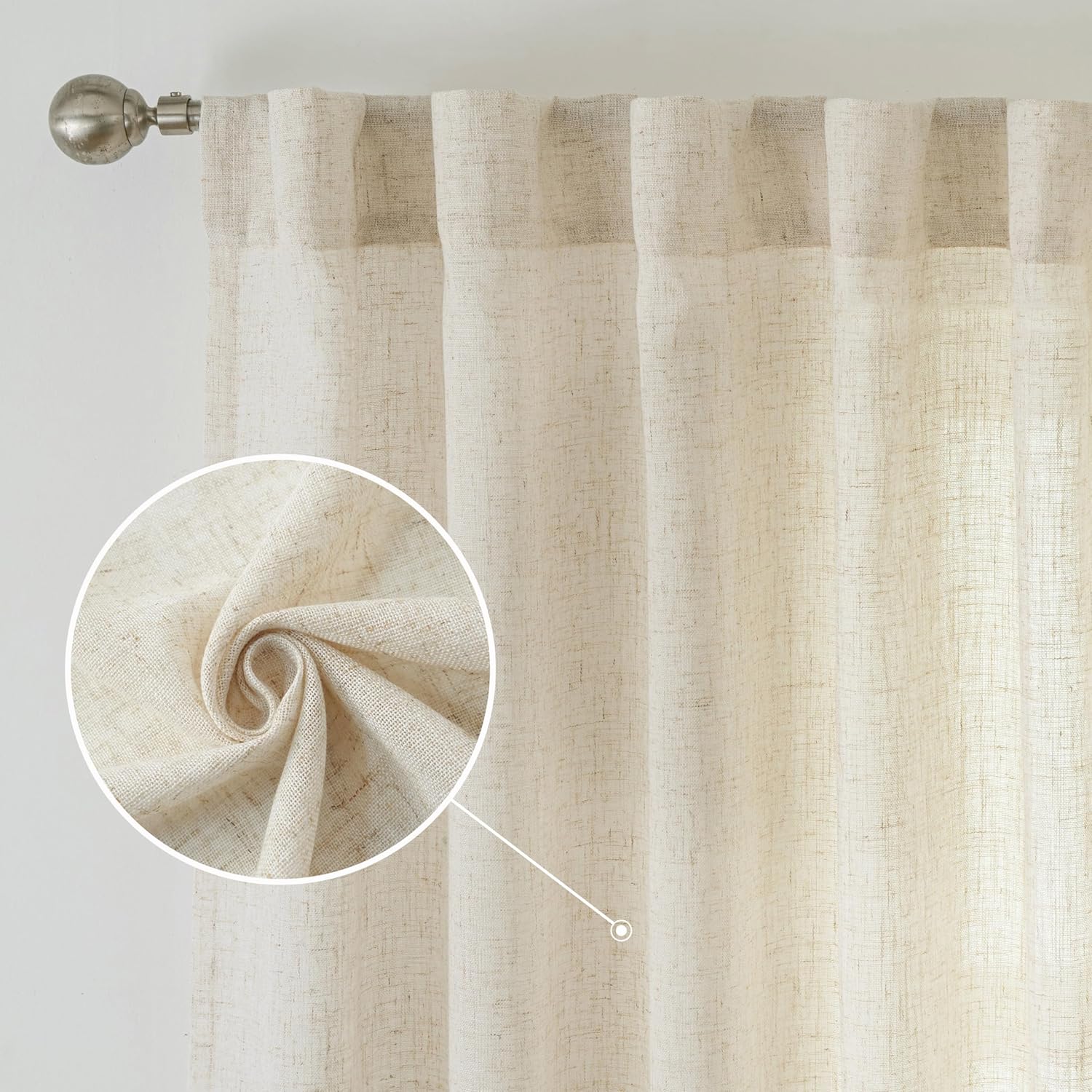 DriftAway Natural Linen Curtains 84 Inches Long 3 Pound Thick Semi Sheer 2 Panel...