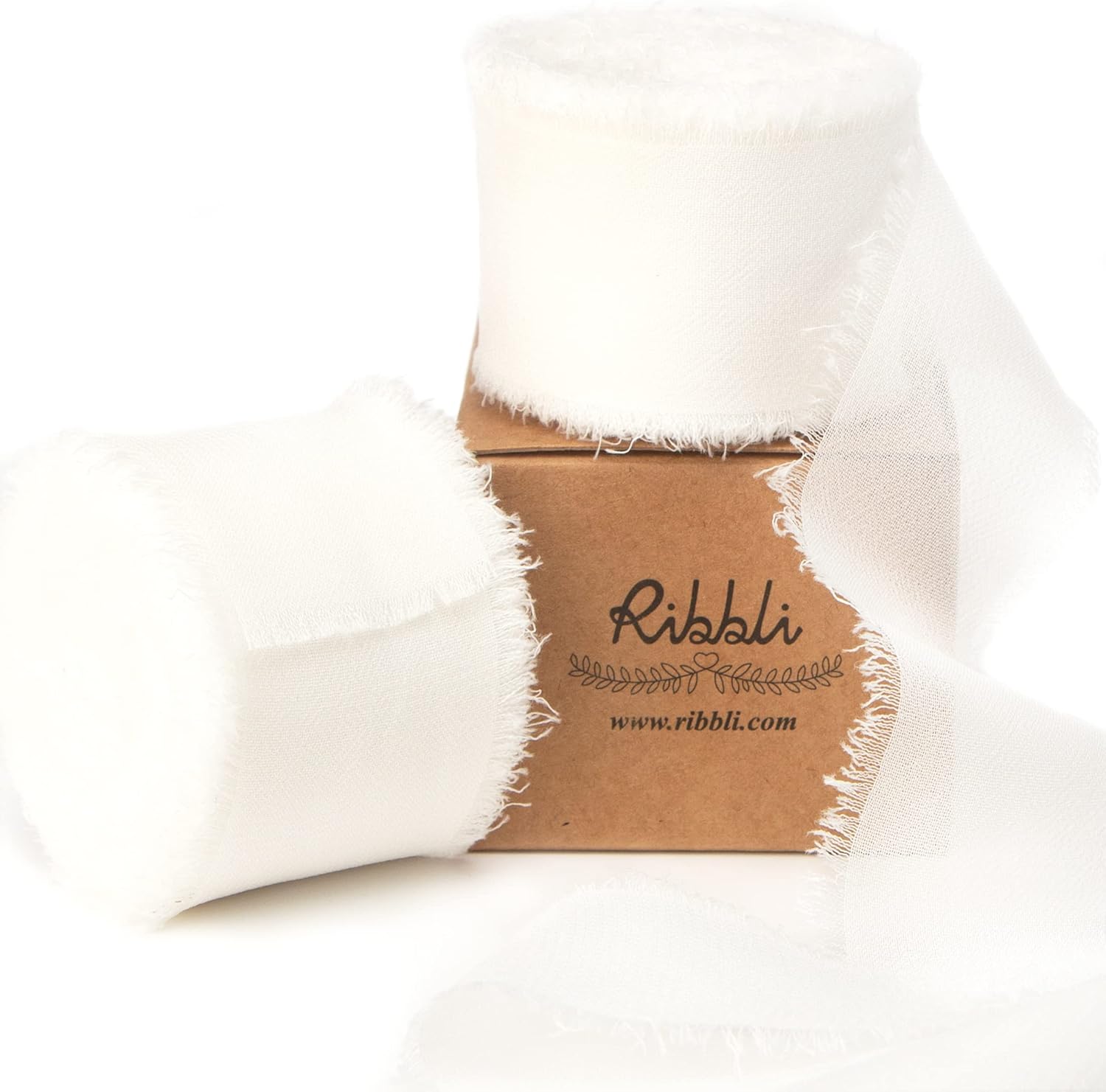 Ribbli White Chiffon Ribbon, Special Handmade Fringe Chiffon Silk Ribbon for Wed...