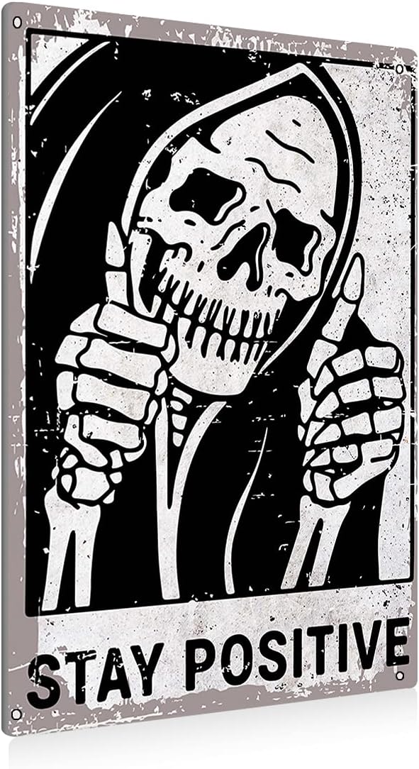 Vintage Stay Positive Skull Sign, Special Metal Tin Sign for Wall Décor, Unique...