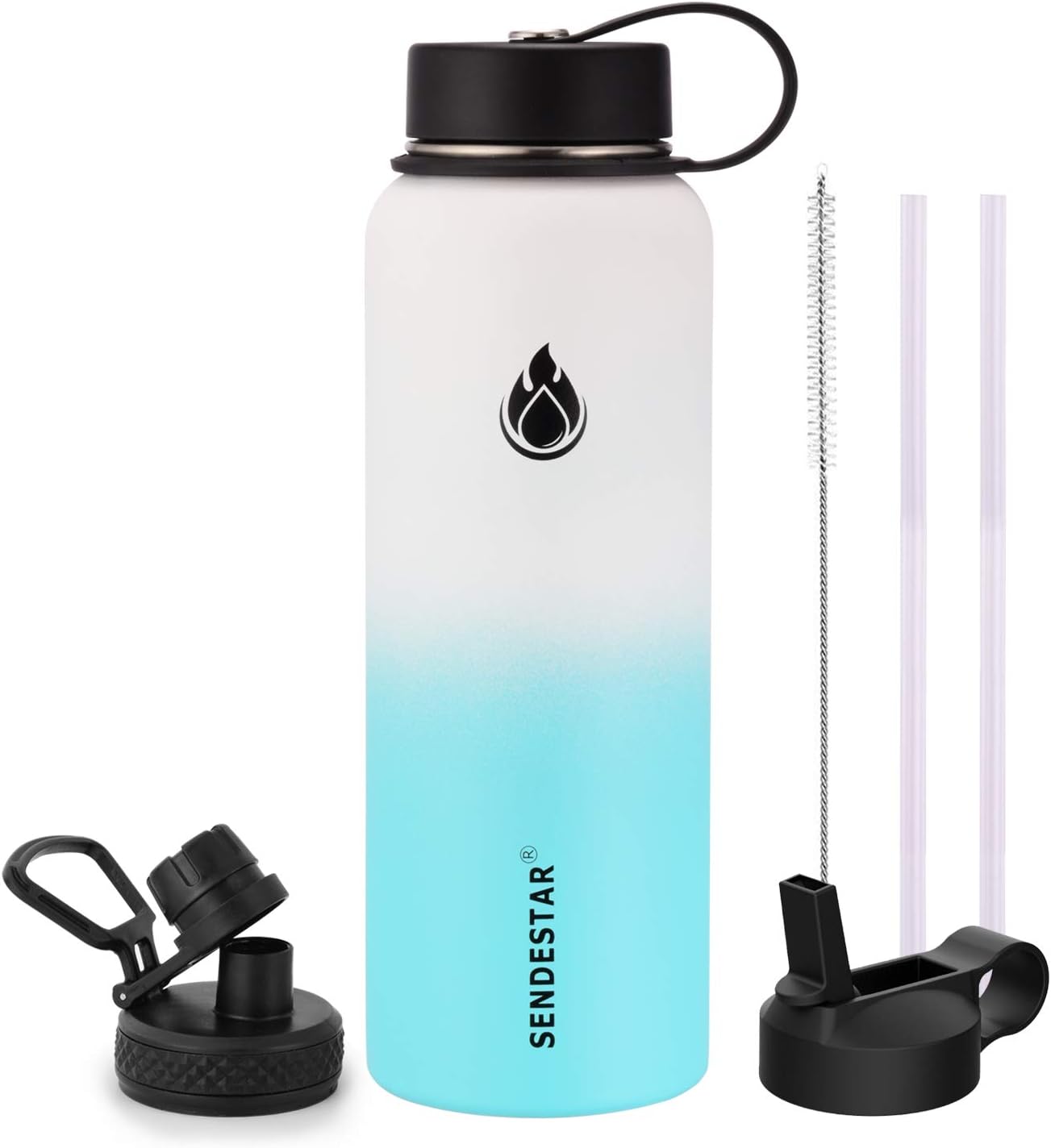 SENDESTAR Water Bottle 32 oz Double Wall Vacuum Insulated Leak Proof Stainless S...