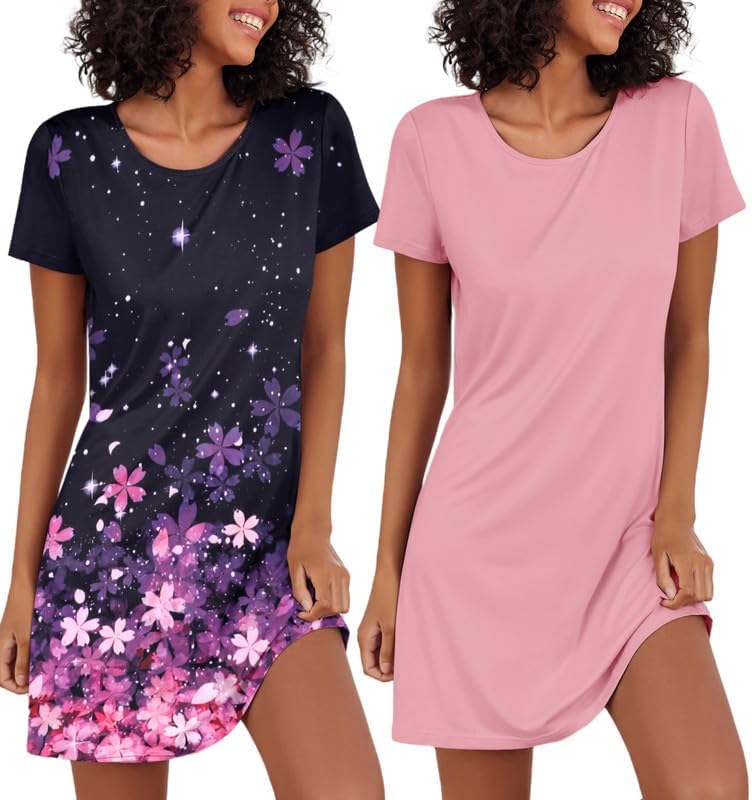 Ekouaer 2 Pack Nightgowns, Special Sleepwear for Women, Soft and Comfortable Sho...