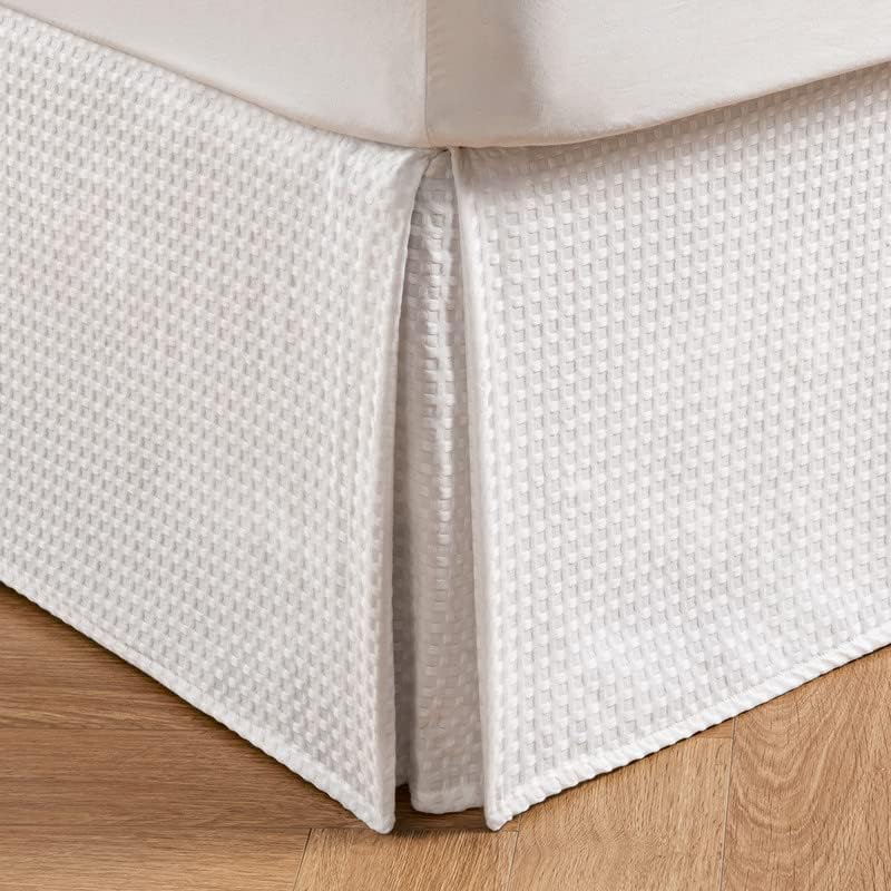 MIYE Pleated Waffle Weave Bed Skirt, Tailored Dust Ruffle 16 Inch Drop Easy Fit,...