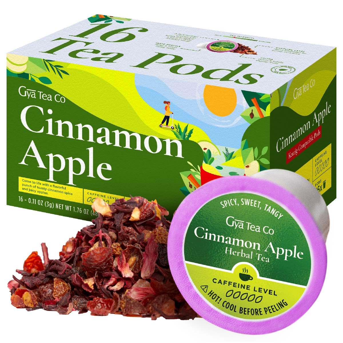 Gya Tea Co Cinnamon Apple Herbal Tea K Cups for Keurig - Non-Caffeinated Tea K C...