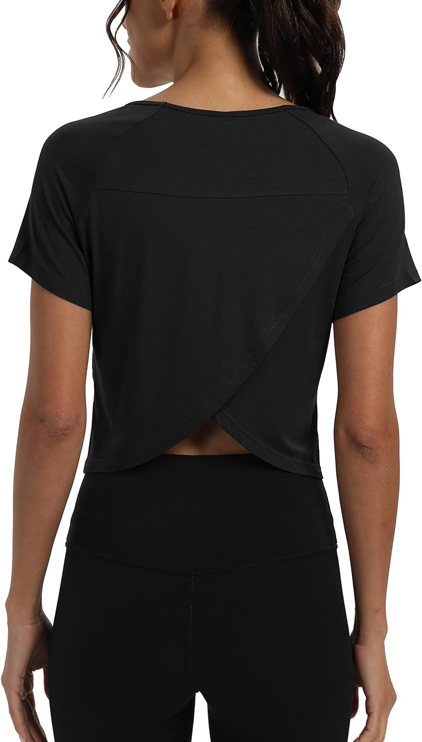 Mippo Workout Tops for Women Cropped Split Back Athletic Gym Exercise Shirts Loo...
