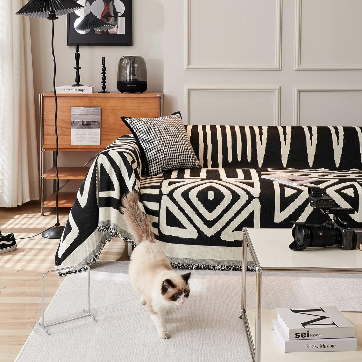 HANDONTIME Boho Sofa Covers for Dogs, Special Black Couch Sofa Covers for 3 Cush...