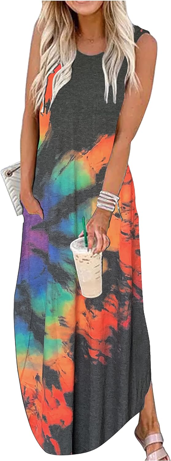 CHUNTIANRAN Women's Summer Maxi Dress Casual Loose Sundress Long Dress Sleeveles...