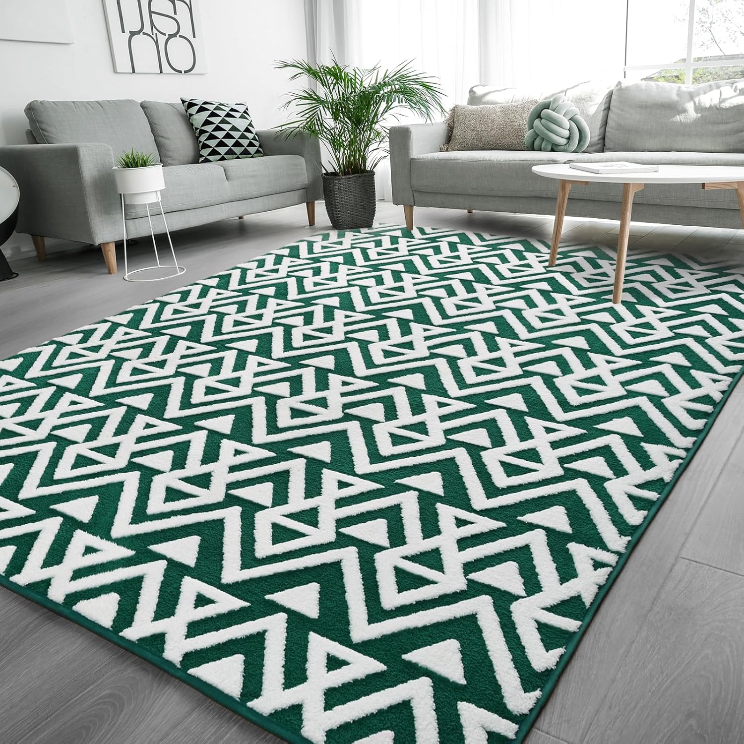 Ompaa Ultra Soft Shaggy Rugs Memory Foam Bedroom Carpet, Green and White 6 x 9 F...