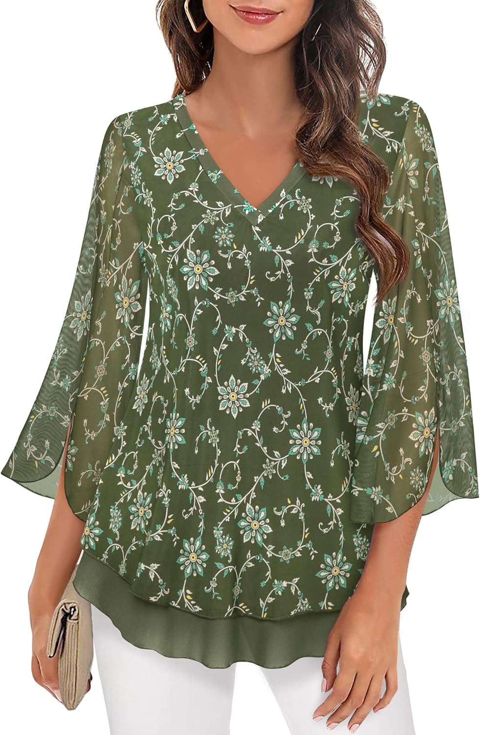 Timeson Women's Blouses Shirt, Special 3/4 Sleeve Floral Tunic Top, Unique Doubl...
