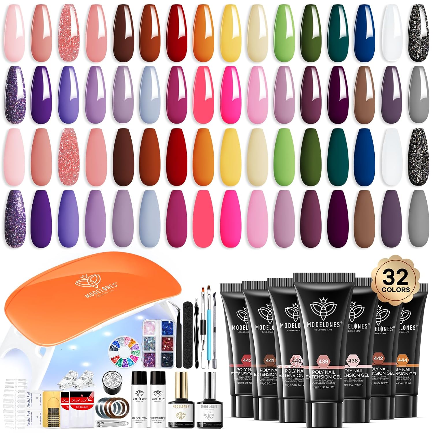Modelones 133pcs Poly Extension Gel Nail Kit, 32 Colors All Seasons Poly Nail Ge...
