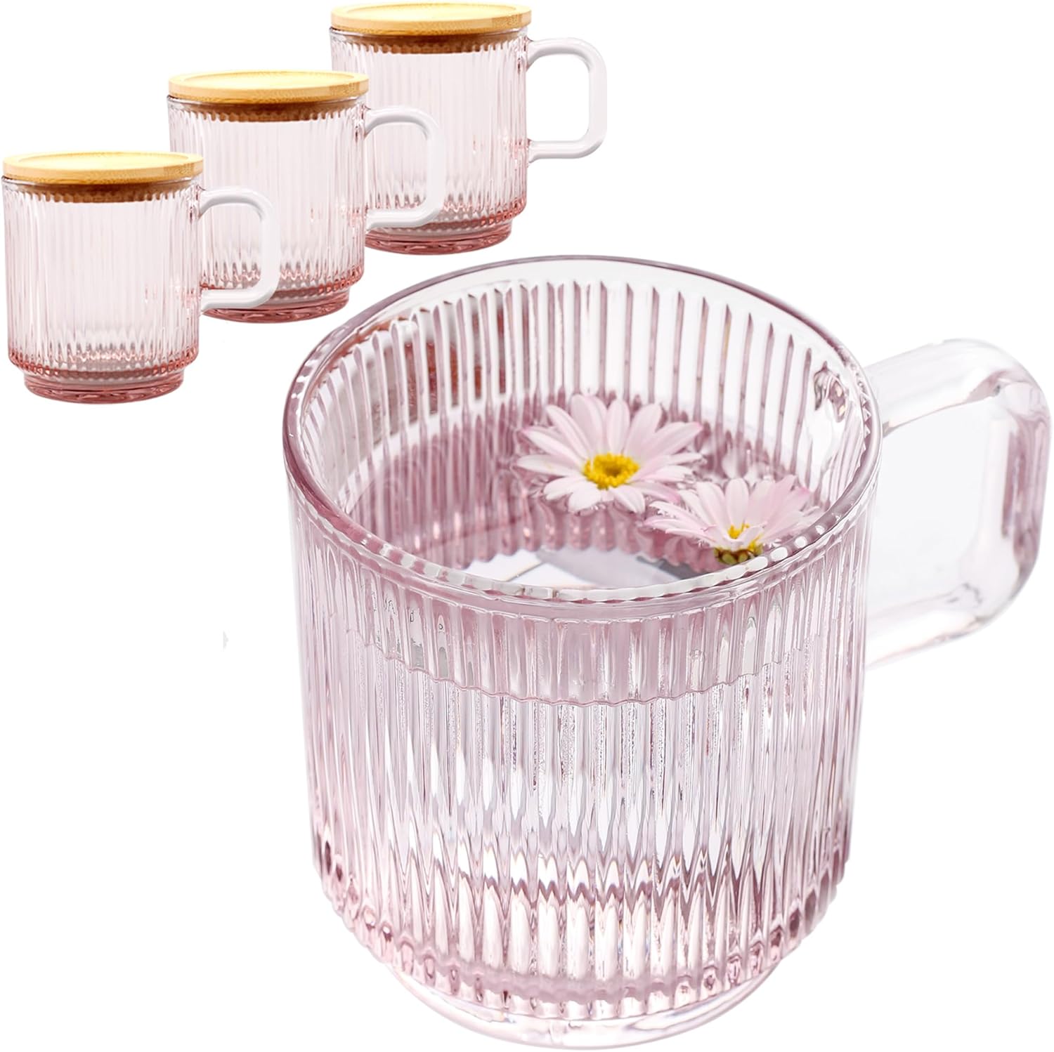 Lysenn Glass Coffee Mugs Set of 4 - Premium Classical Vertical Stripes Glass Cup...