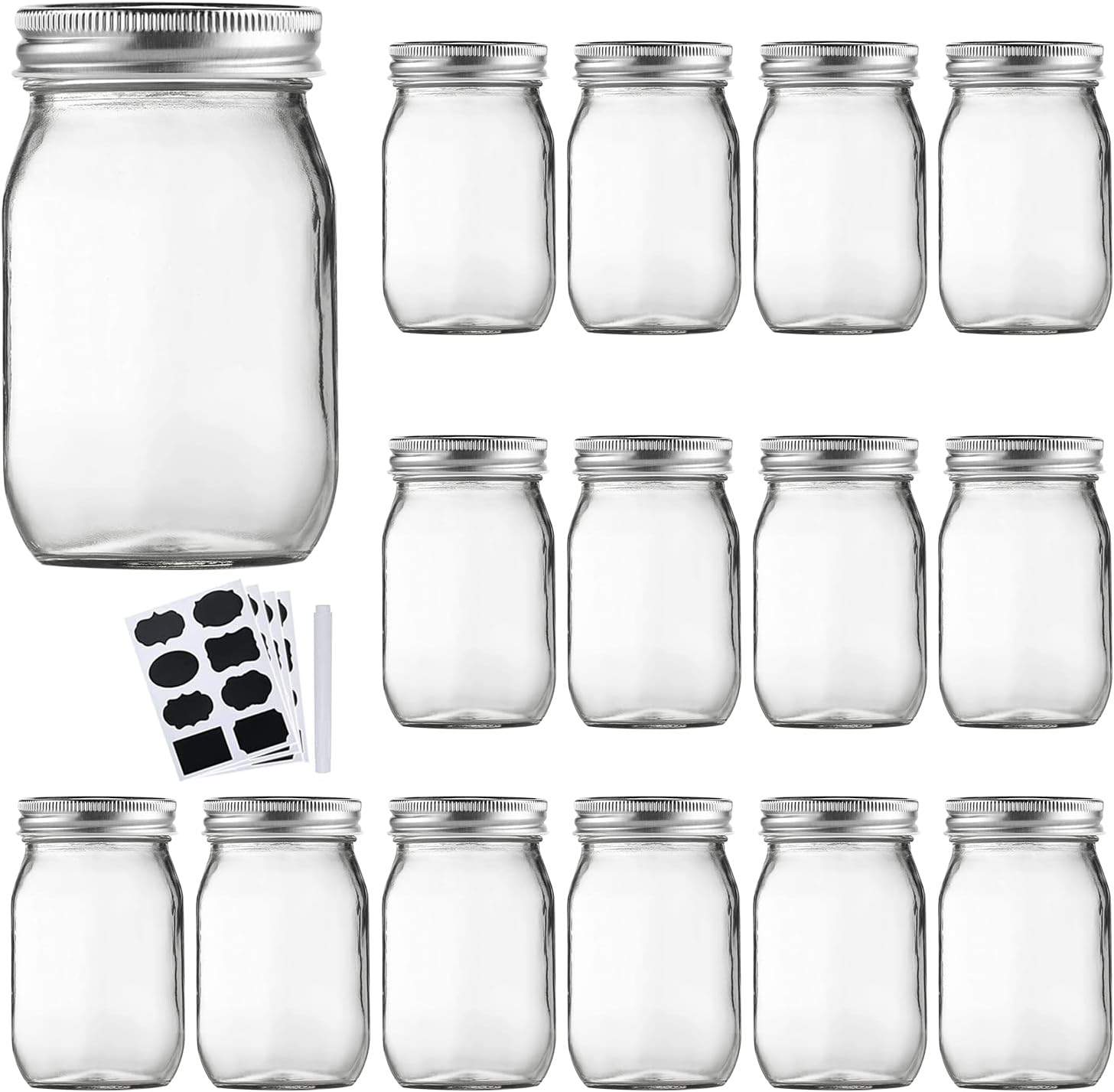 Accguan 16oz Glass Mason Jars with Regular Airtight Lids Ideal for Jam,Honey,Sho...