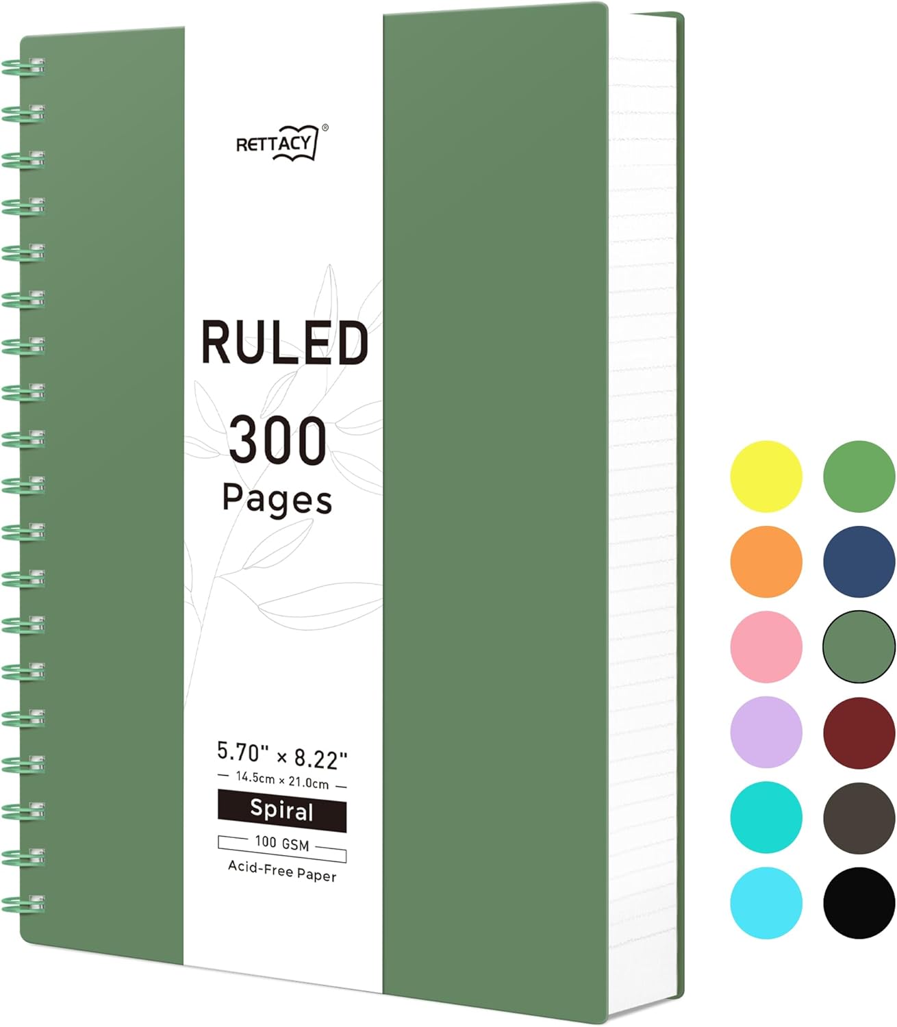 RETTACY Spiral Notebook - A5 College Ruled Notebook with 300 Pages, Notebook Jou...