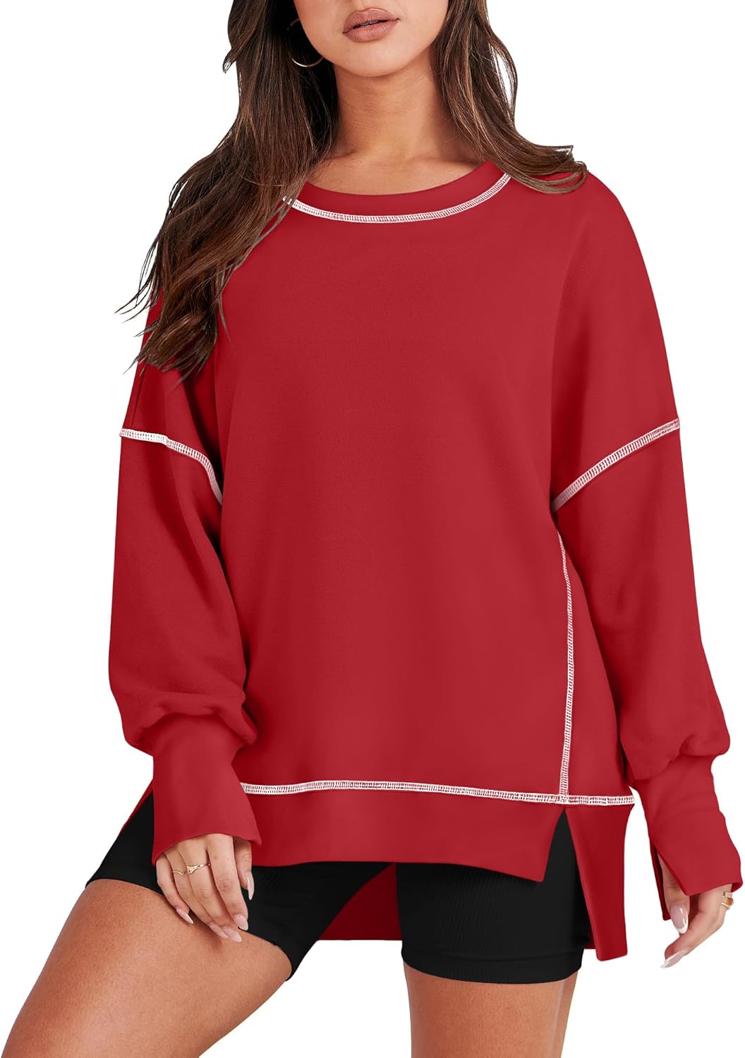 RUBZOOF Womens Casual Crewneck Sweatshirts Long Sleeve Oversized Trendy Contrast...