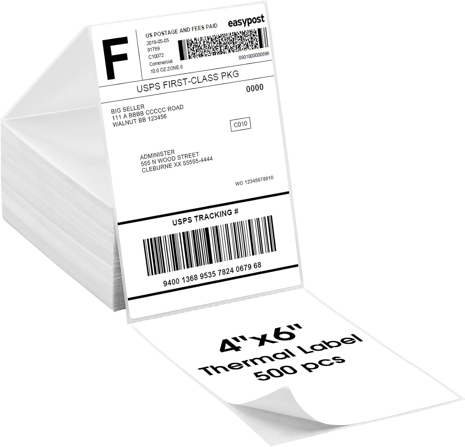 MaxGear 4" x 6" Direct Thermal Labels, 500 Labels, Fanfold Shipping Package Labe...