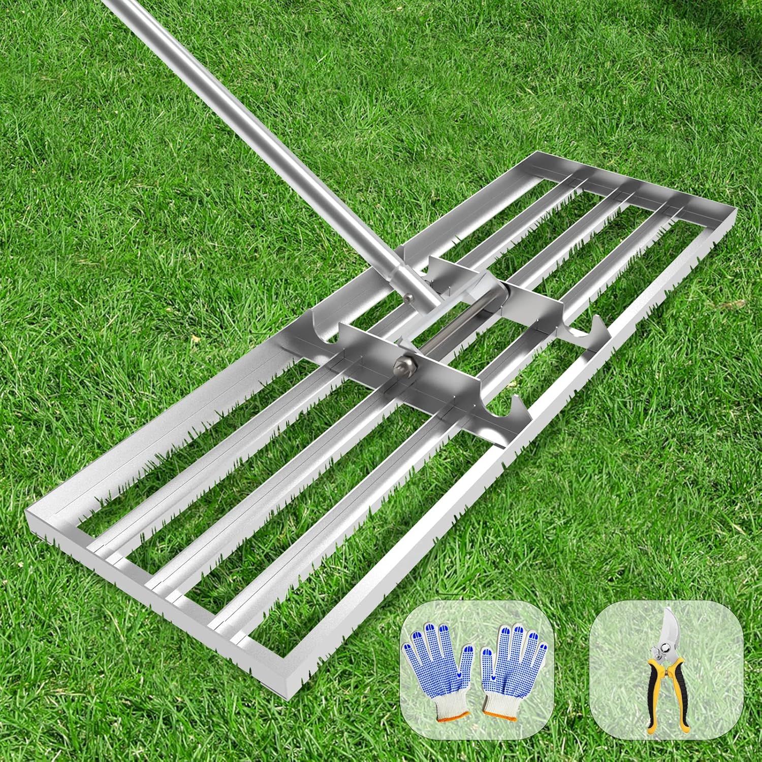 Lawn Leveling Rake 30x10 inch, (Professional-Grade) Lawn Leveler Tool with Stain...