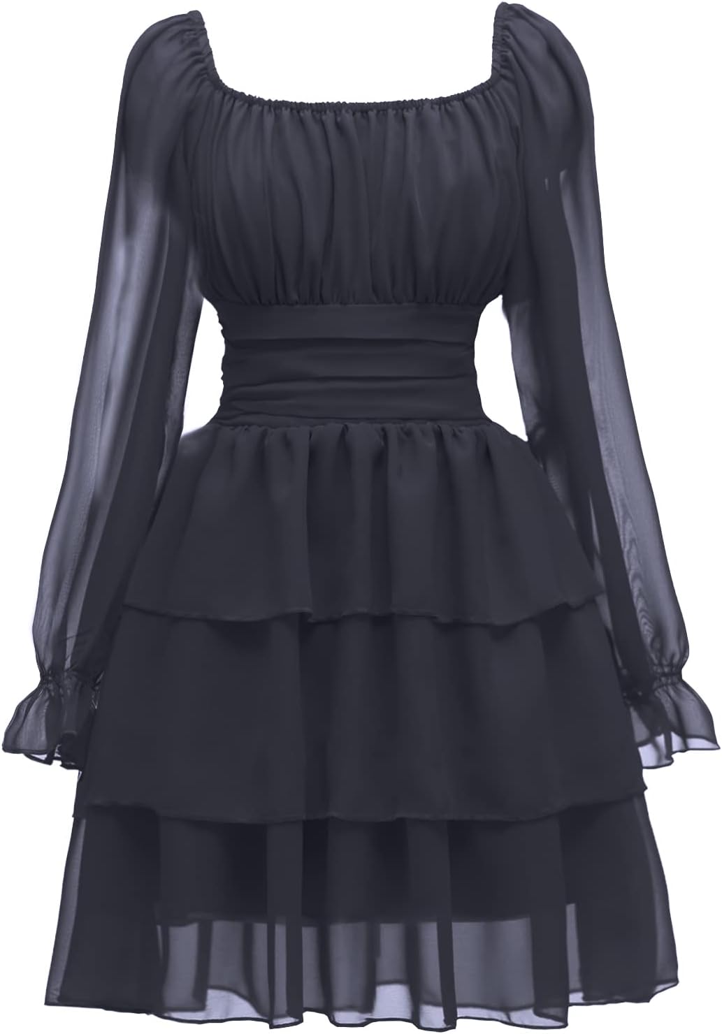 OBBUE Women's Summer Dress Tie Back Square Neck Aline Long Sleeve Layered Swing...
