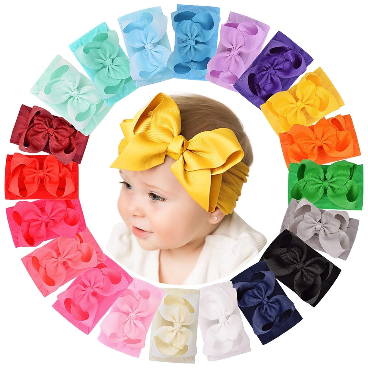 doboi 20pcs Baby Girls Bows Headbands Nylon Hairbands Ribbon Bow Elastic Hair Ac...
