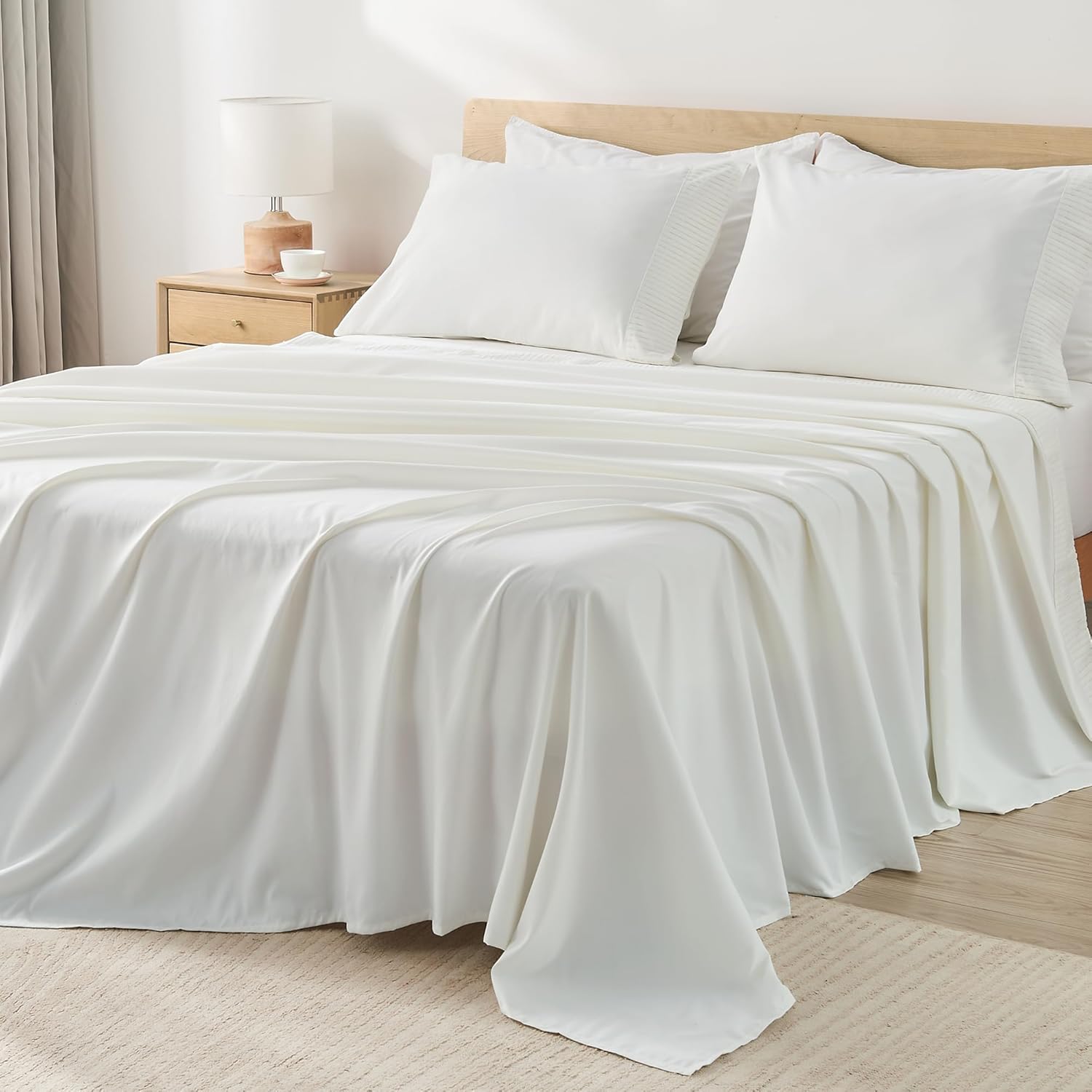 Andency Ivory Sheets California King Set 4 Pieces, Super Soft Sheets for Cal Kin...