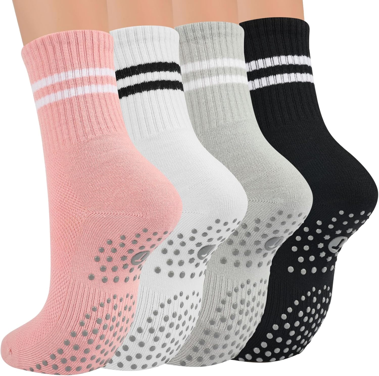 Toes Home Pilates Socks for Women with Non Slip Grippers, Yoga Crew Socks for Ba...