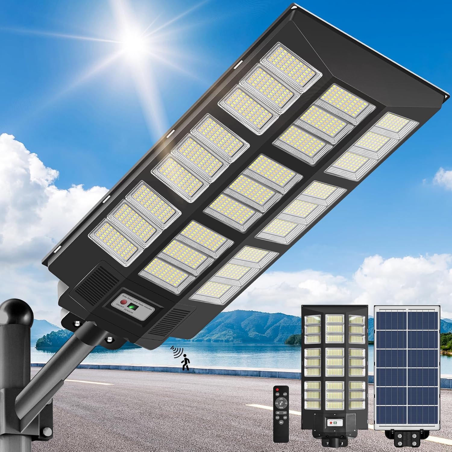 5000W Solar Street Lights Outdoor - 7000K Solar Parking Lot Lights Commercial Du...