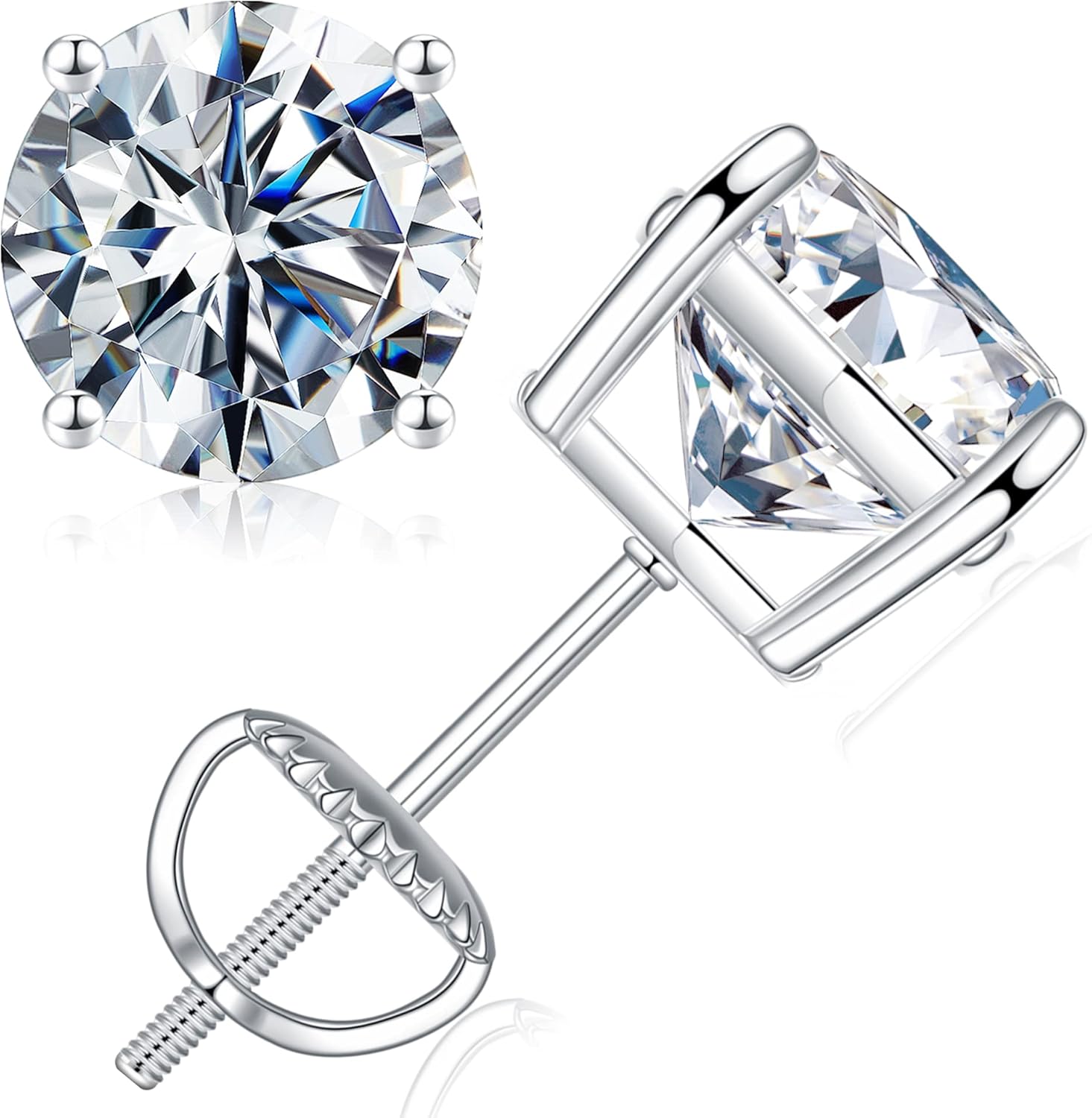 SMILEST 0.2-4ct Moissanite Screw Back Earrings for Women, D Color VVS1 Clarity L...