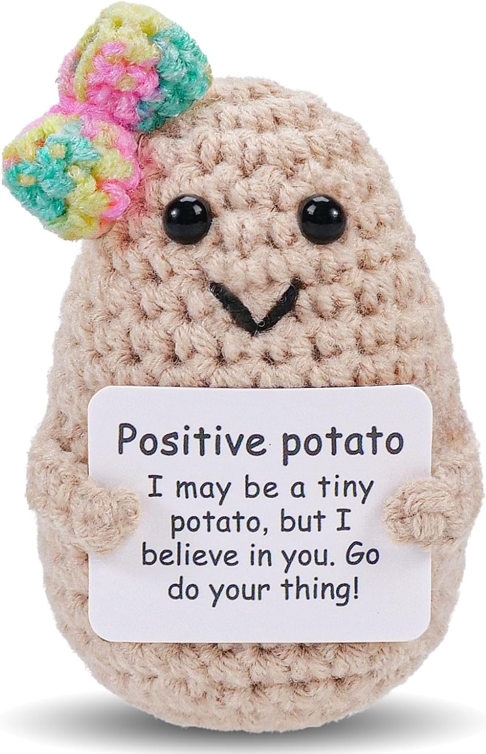 Mini Funny Positive Potato, 3 inch Knitted Doll with Positive Card for Cheer Up...