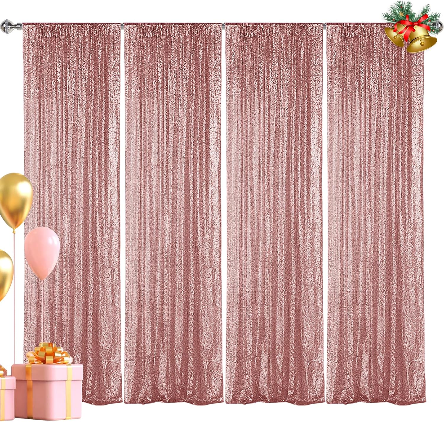 Hahuho Rose Gold Sequin Backdrop Curtain, 4PCS 2FTx8FT Glitter Backdrop Curtain...
