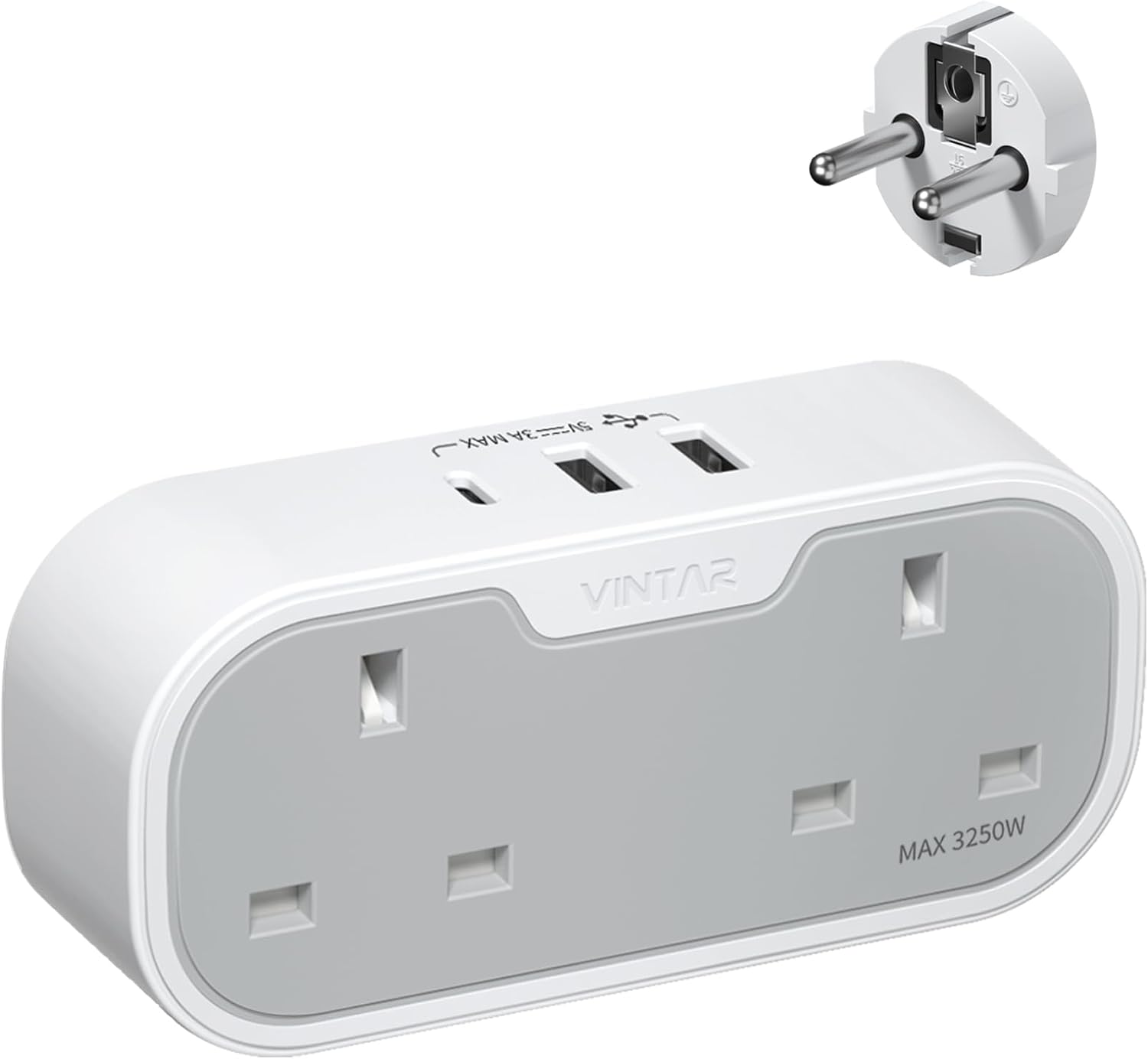 UK to European Plug Adapter, VINTAR 2 Way Grounded Schuko Europe Travel Adapter...