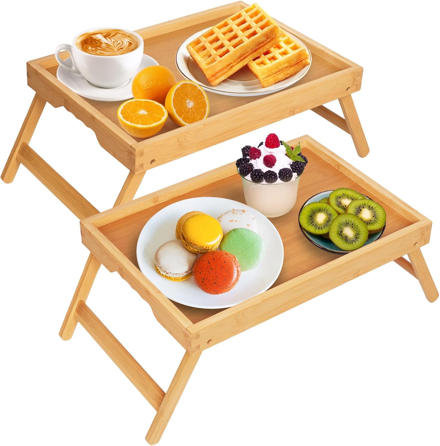 Artmeer Bed Tray Table with Folding Legs,Bamboo Breakfast in Bed for TV Table, L...