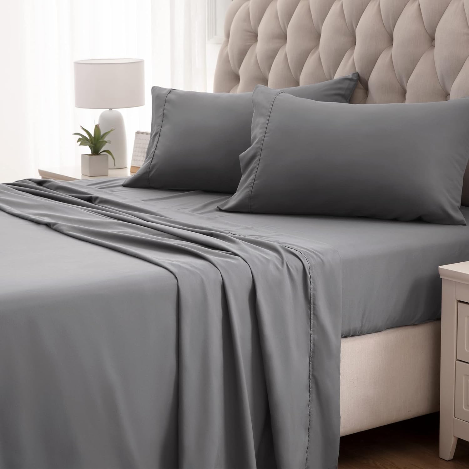 SLEEP ZONE Nanotex Super Soft Cooling Queen Bed Sheets Set 4 Piece - Easy Care F...