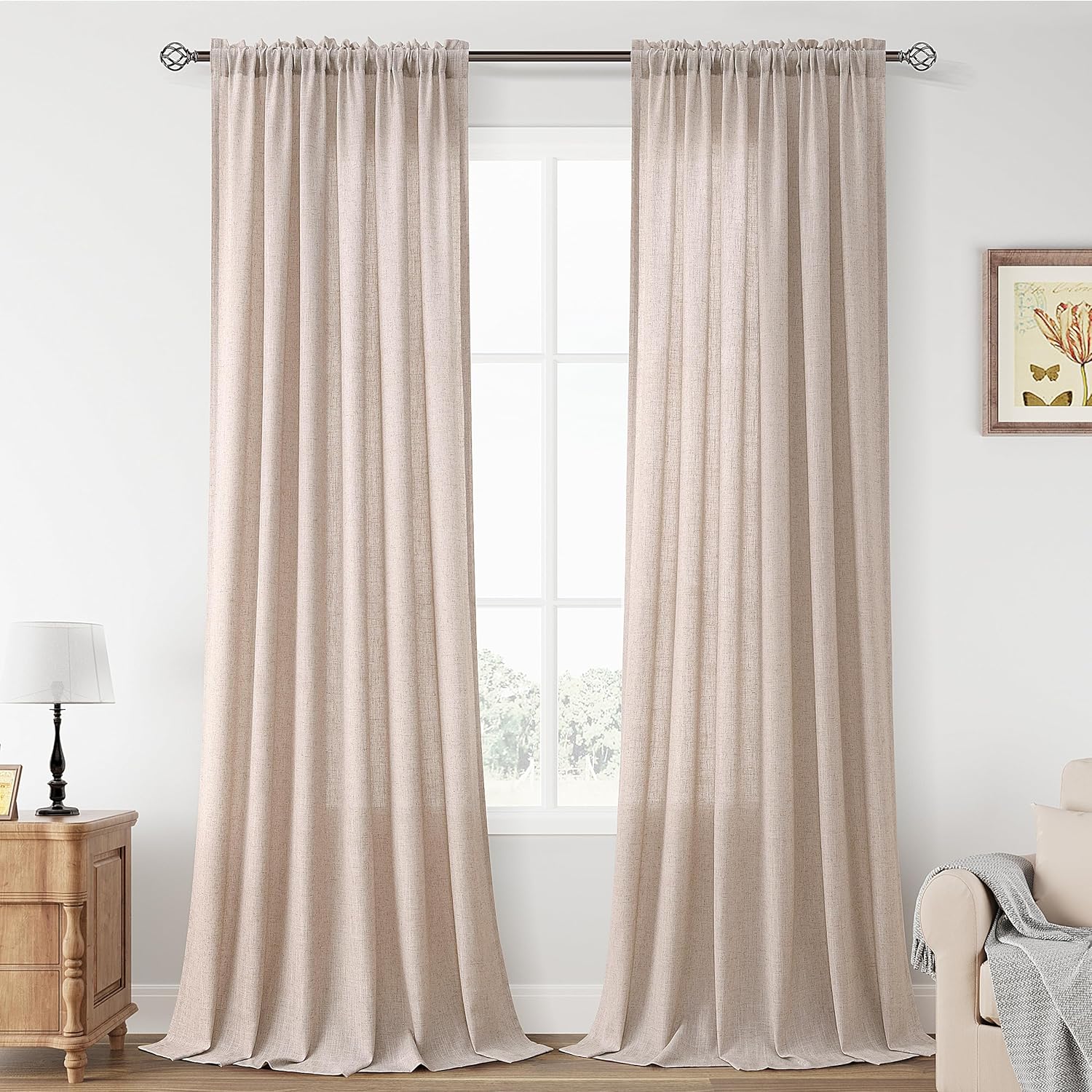 Guken Oatmeal Linen Curtains, Special Curtains for Living Room Bedroom, High-Qua...