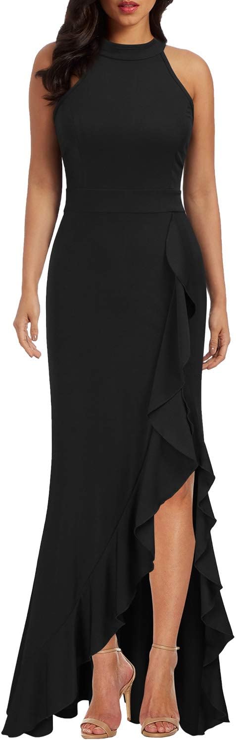 WOOSEA Women's High Neck Split Bodycon Mermaid Evening Cocktail Long Dress Large...