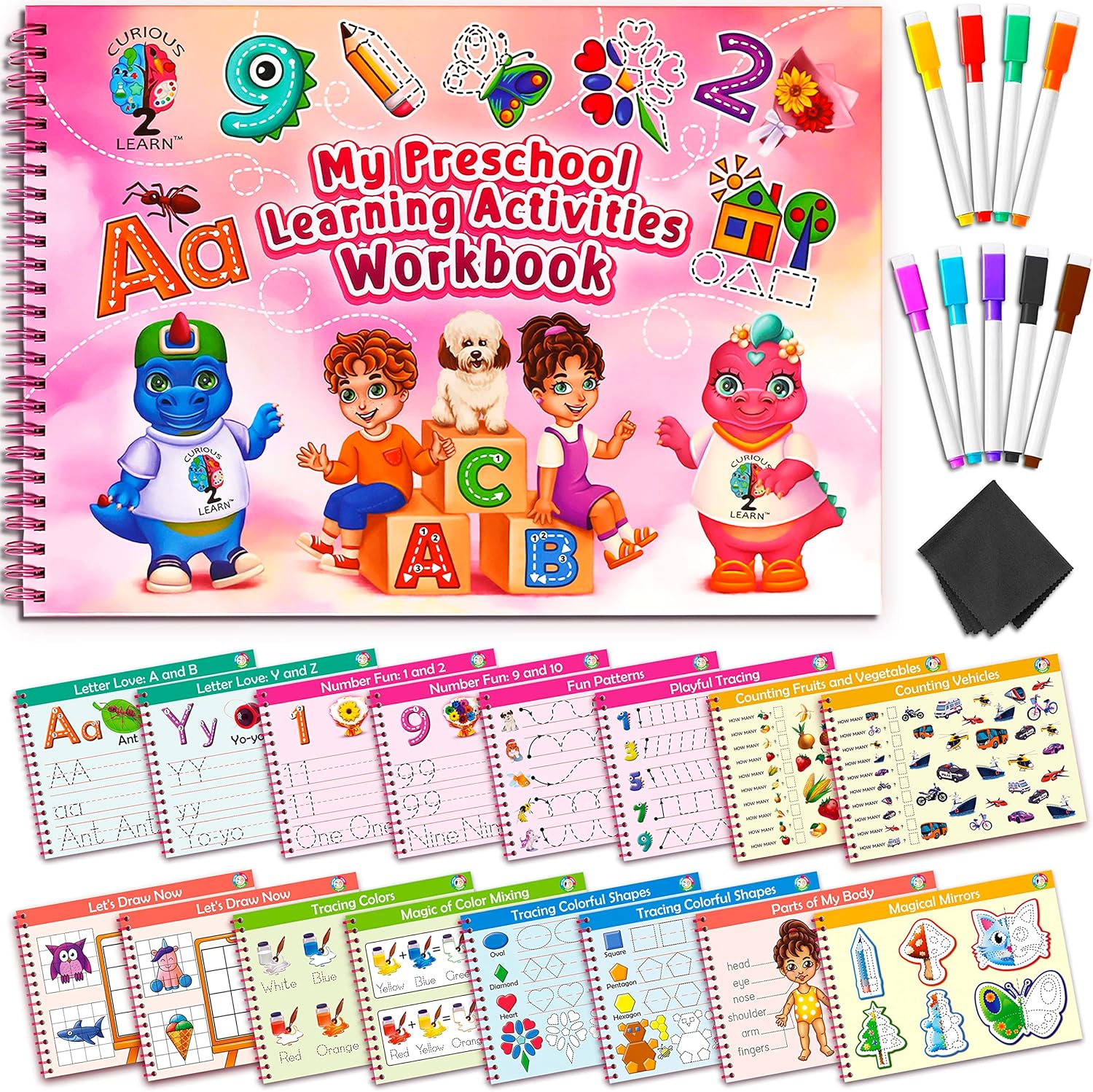 Curious 2 Learn Preschool Learning Activities Workbook | Tracing Kindergarten Re...