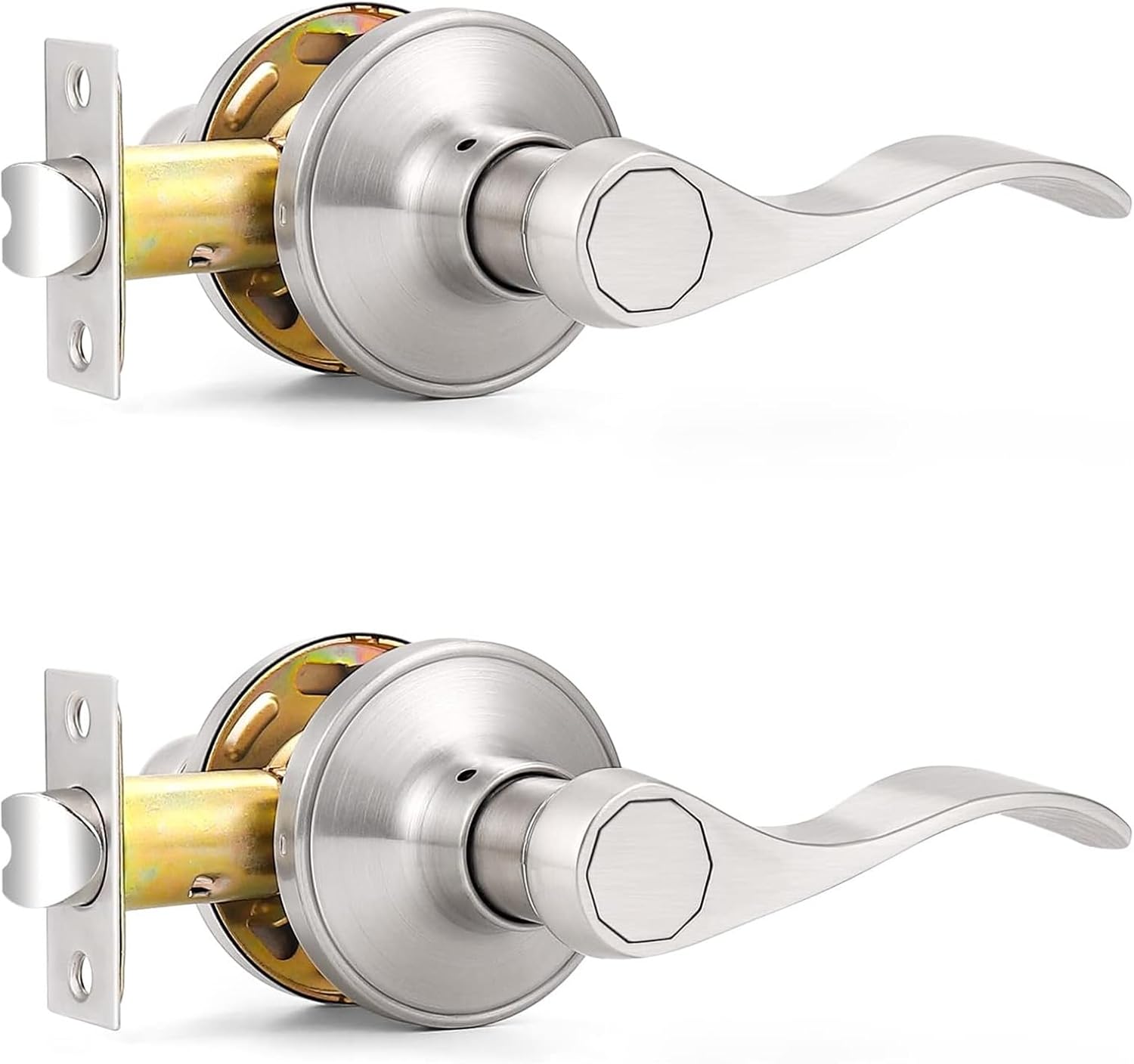 Probrico 2 Pack Door Levers Brushed Nickel Passage Door Handles Wave Style Keyle...