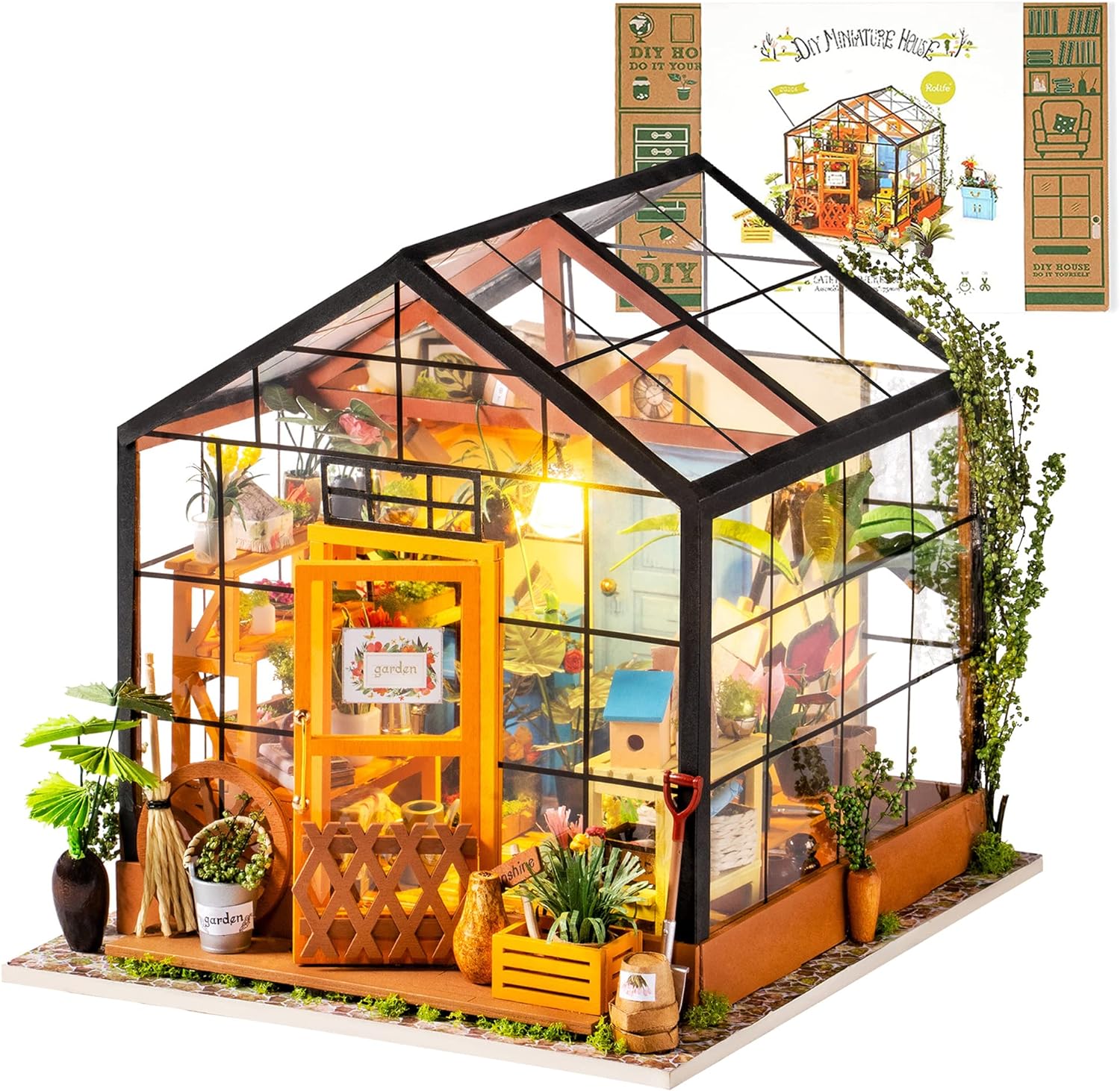 Rolife DIY Miniature Dollhouse Kit,Green House with Furniture and LED,Wooden Dol...