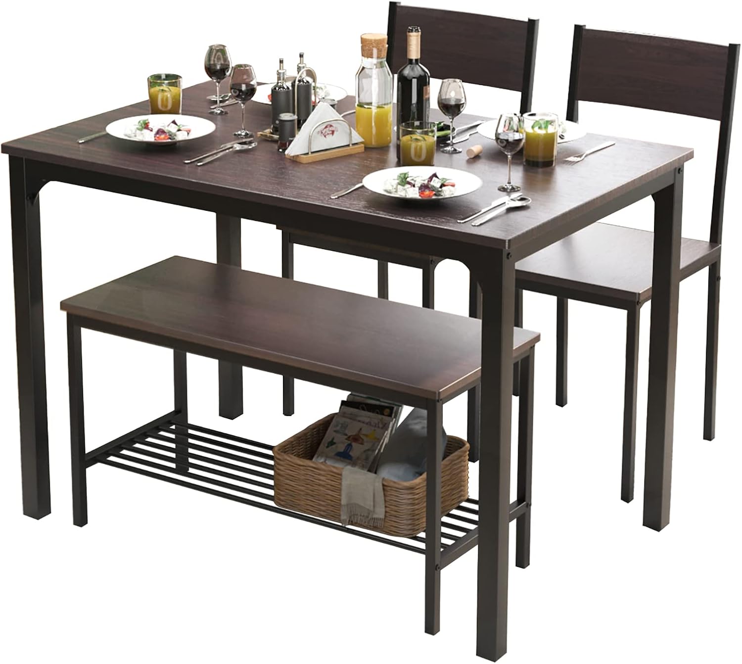 soges Dining Table Set for 4, 43.3 inch Kitchen Table set with Chairs and Bench,...