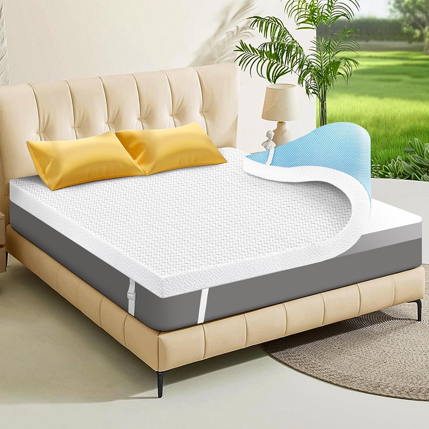 3 Inch Gel Memory Foam Mattress Topper Twin XL Size, High Density Ventilated Mem...