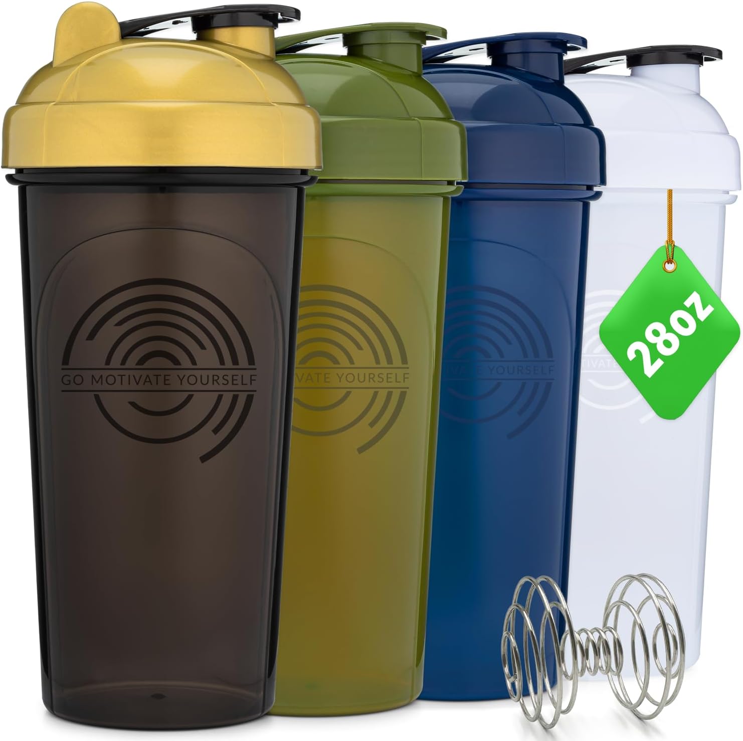 GOMOYO 4-Pack - 28 Ounce Shaker Bottle, Protein Shaker Wire Whisk x4, Bulk Prote...