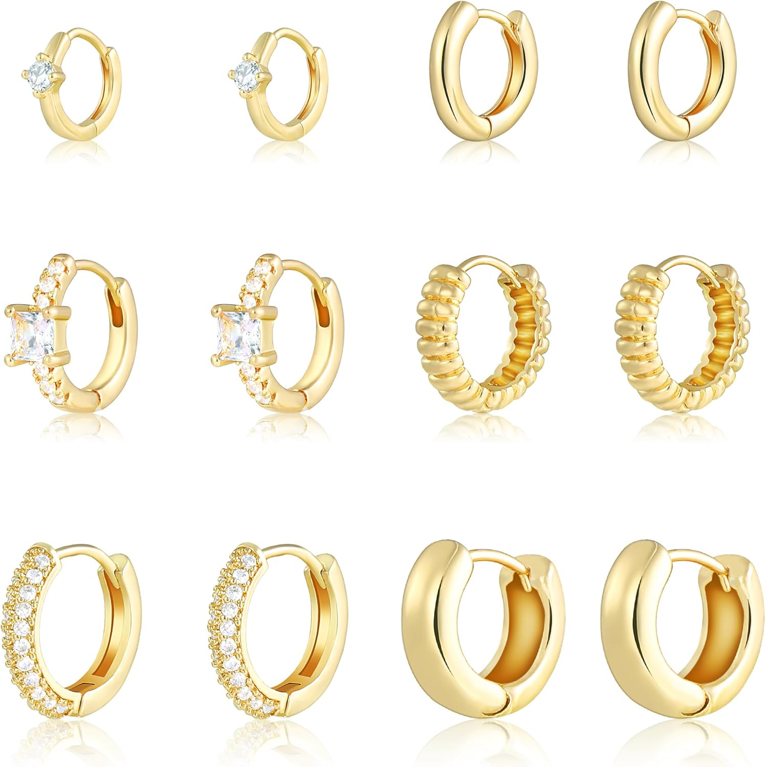 Wgoud Small Gold Hoop Earrings Set for Women, 6 Pairs 14K Gold Plated Hypoallerg...