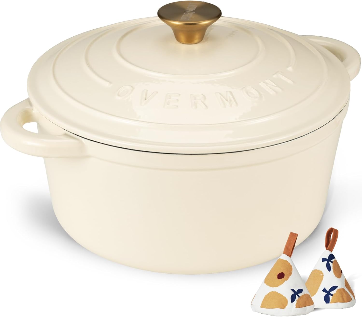 Overmont Enameled Cast Iron Dutch Oven - 7QT Pot with Lid Cookbook & Cotton Poth...