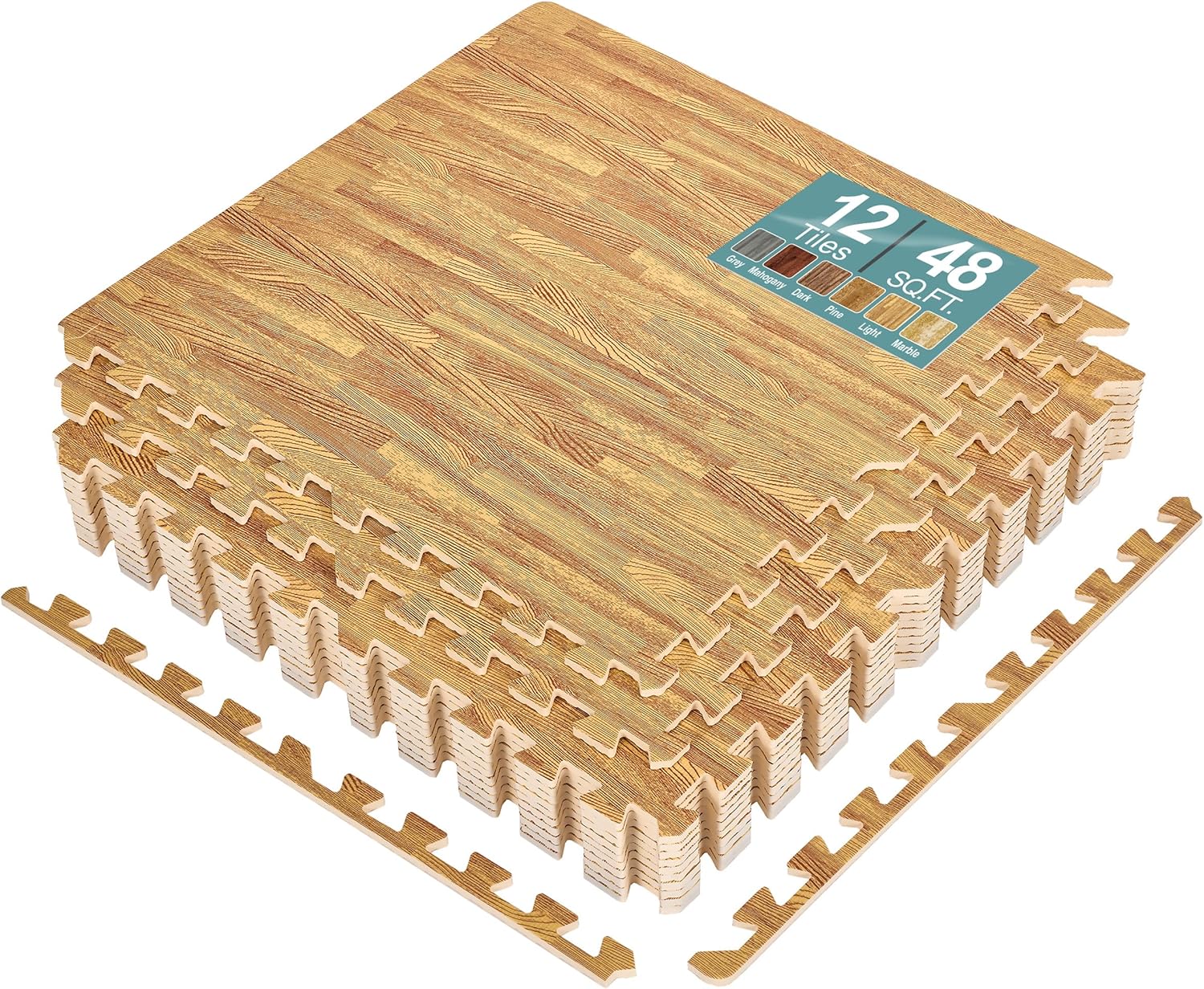 Sorbus 48Sq. Ft. Wood Grain Floor Tiles, Special Foam Mat with EVA Interlocking...