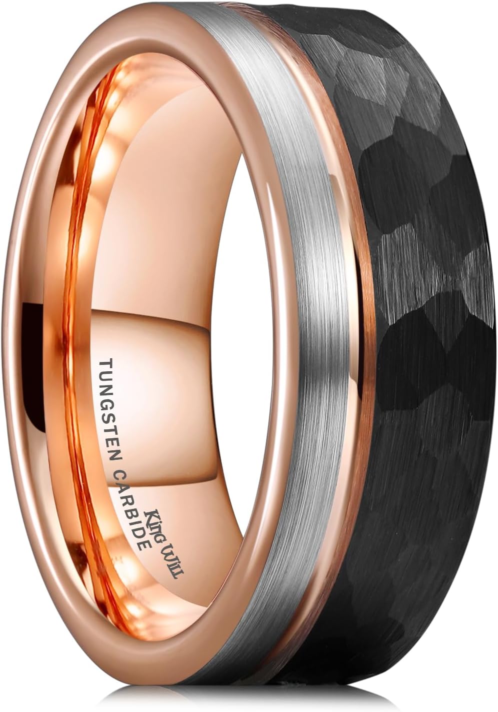 King Will LOOP Mens Women Tungsten Carbide Wedding Band 6mm/8mm Rose Gold Line R...