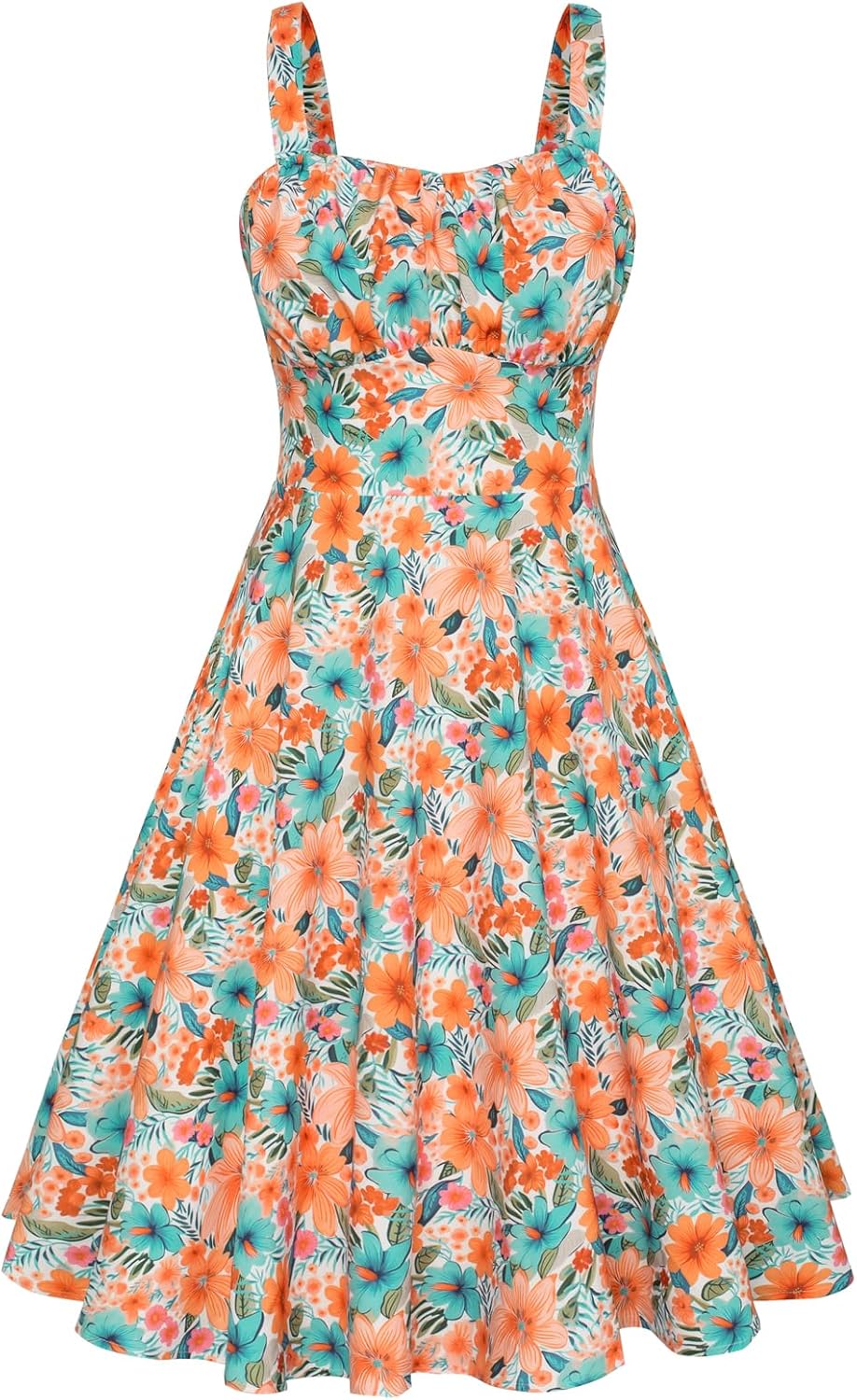 Belle Poque Women's Vintage Sleeveless Solid Floral Ruched Summer Cute A-Line Fl...