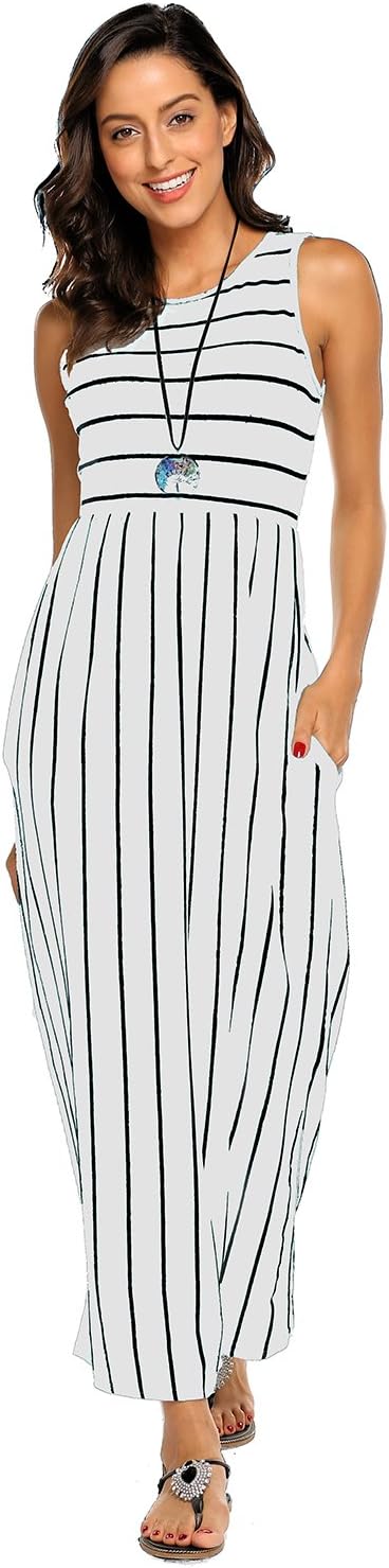 Hount Women's Summer Sleeveless Striped Flowy Casual Long Maxi Dress with Pocket...