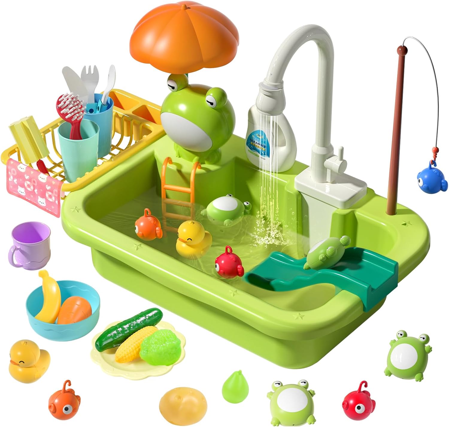 CUTE STONE Play Sink with Running Water, Kitchen Sink Toys with Upgraded Electri...